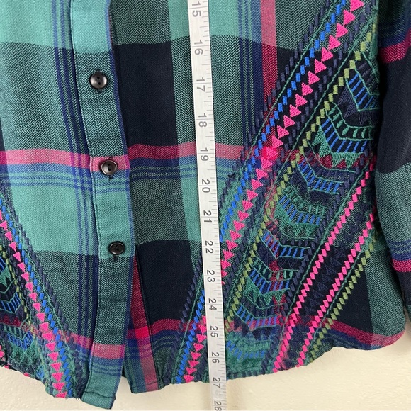 NWOT Tolani Collection Anthropologie Plaid Neon Floral Embroidered Button Down - Picture 13 of 13